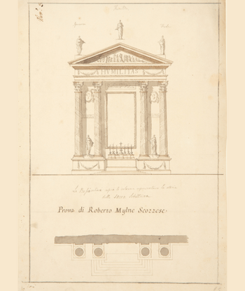 Giuseppe Valadier, Concorso Clementino of 1775, Second Class, First Prize, prova, elevation and plan (Cooper Hewitt, Smithsonian Design Museum, New York).